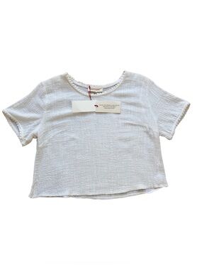 Solitaire White Textured Short-Sleeve Blouse